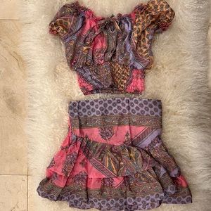 XS Sun & Soul Boutique Silky Set Off Shoulder crop top and skirt